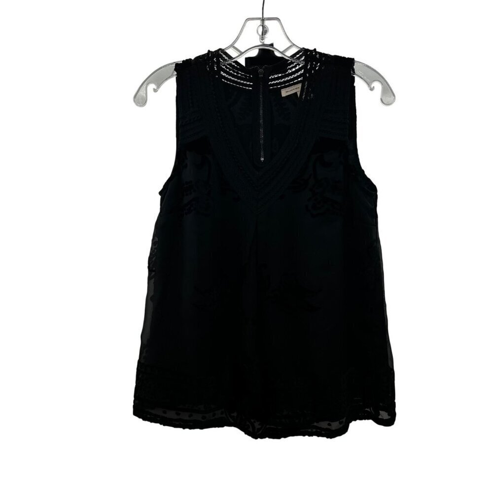 Meadow Rue Sleeveless Blouse Black Women's Size XS Velvet Print V-Neck